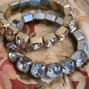J. Crew -Crystal Stretch Bracelet - Grey And Gold
